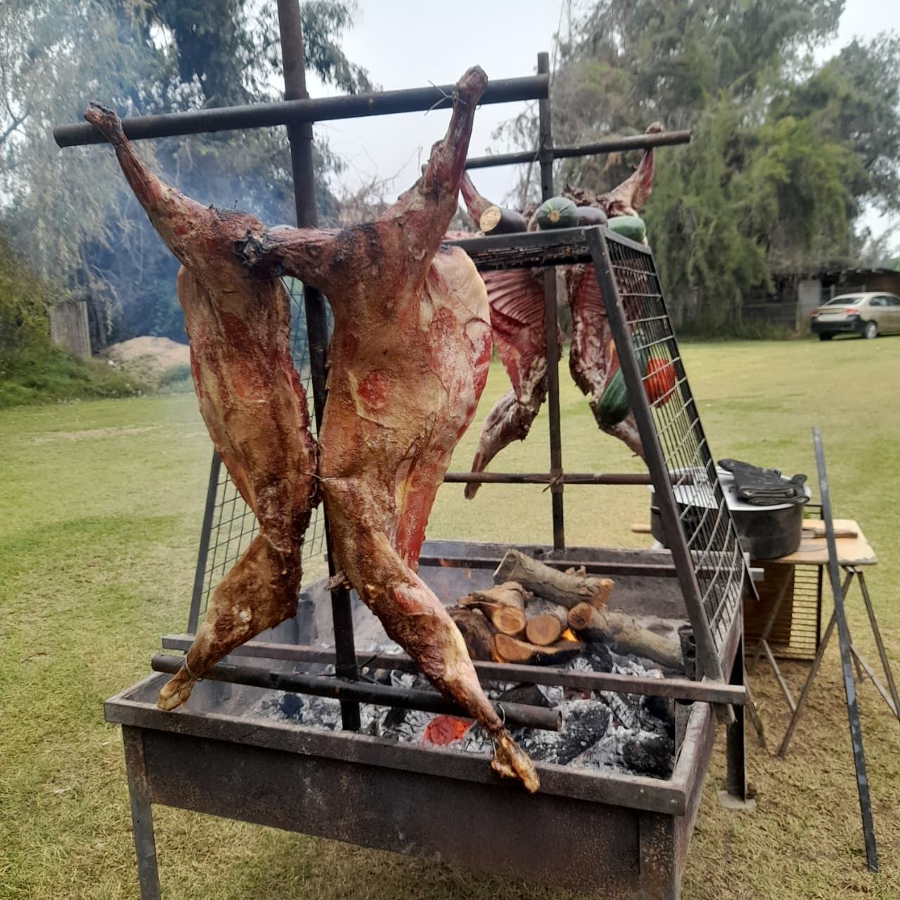 Corderos al palo en evento exterior